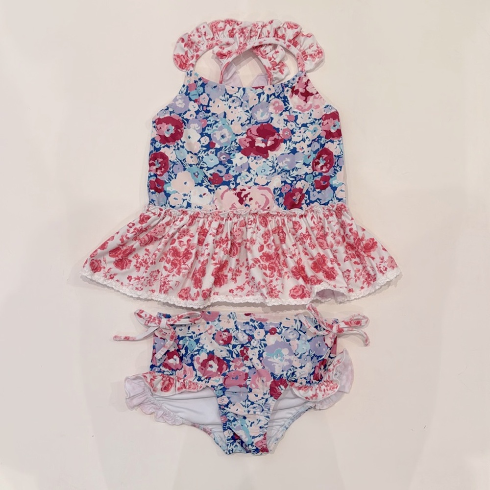 Sweet Honey 2 piece tankini swimsuit pastel carnations floral print girls size 5